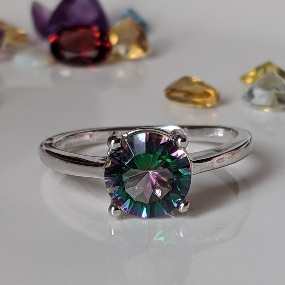 Genuine Mystic Topaz Ring in Sterling Silver